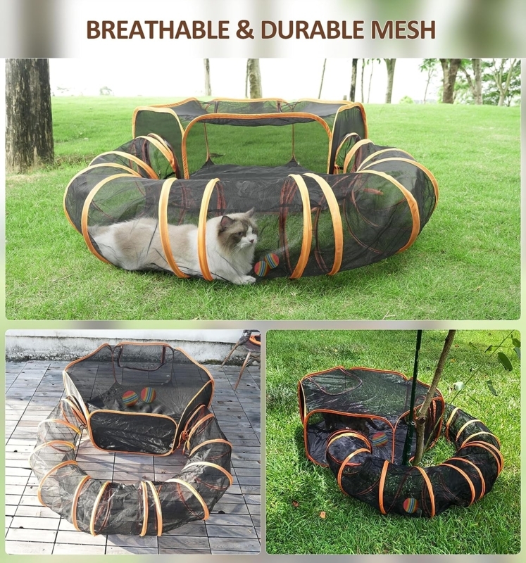 Cat Enclosure, Spiral Tunnel, Hexagonal Tent, Orange Piping
