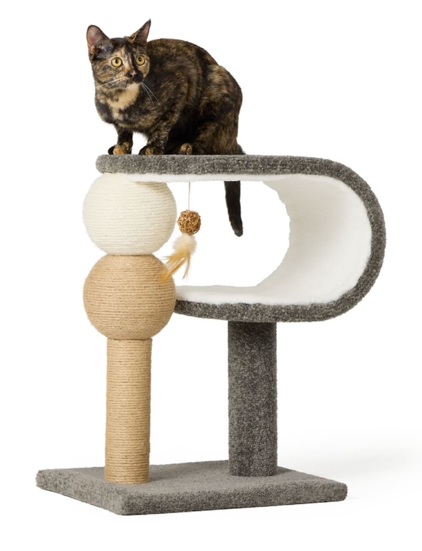 Cat Perch With Curved C-Shape, Charcoal Gray & Stacked Sisal Posts