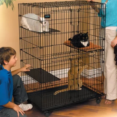 Cat Playpen Multi Level Black Wire Frame Lockable Doors