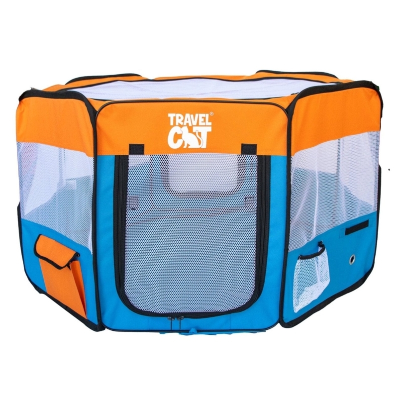 Cat Playpen Vibrant Orange Electric Blue Contrast Mesh Octagonal