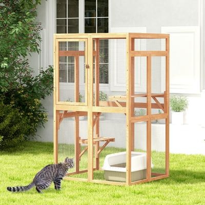 Cat Playpen, Walk-In Height, Warm Honey Wood, Wire Mesh