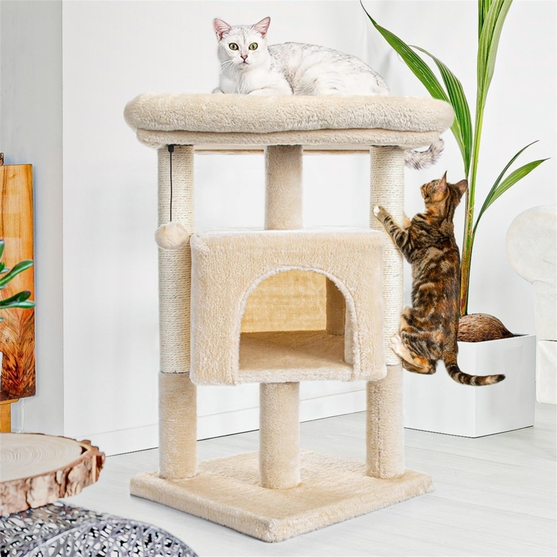 Cat Tree Enclosed Condo Plush Perch Sisal Posts