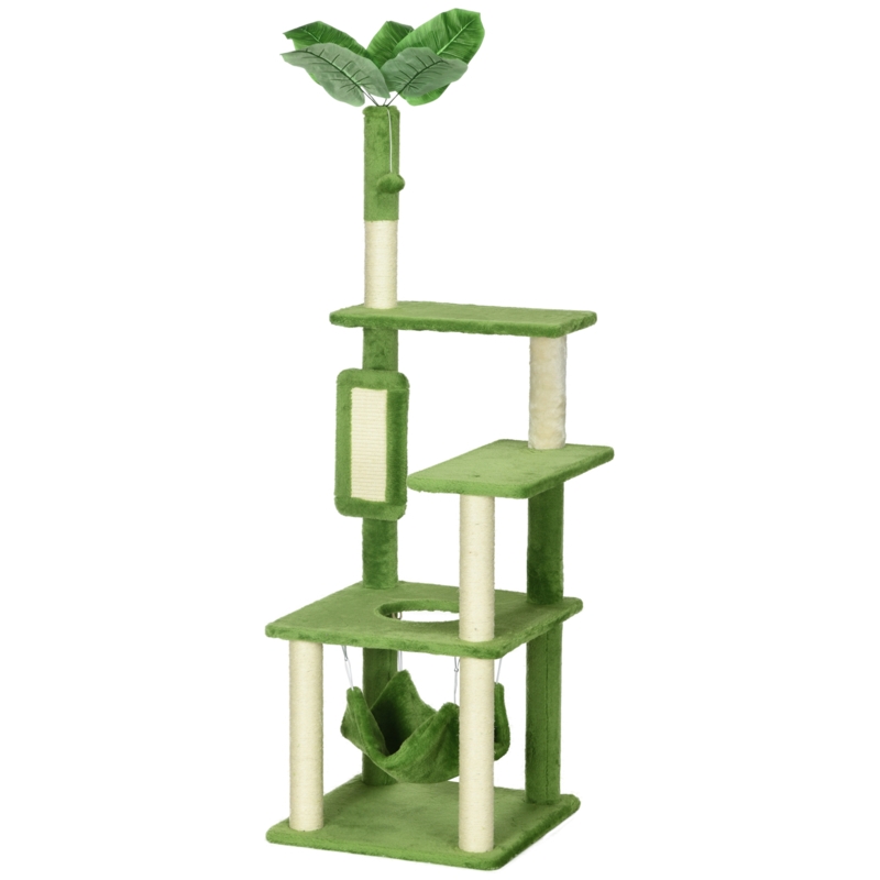Cat Tree Featuring Palm Tree Top: Moss Green Tropical Cat Tower.
