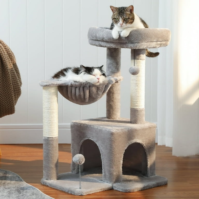 Cat Tree Gray Plush Hammock Rimmed Perch Condo
