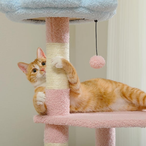 Cat Tree Pastel Palette Faux Fur Whimsical Flower