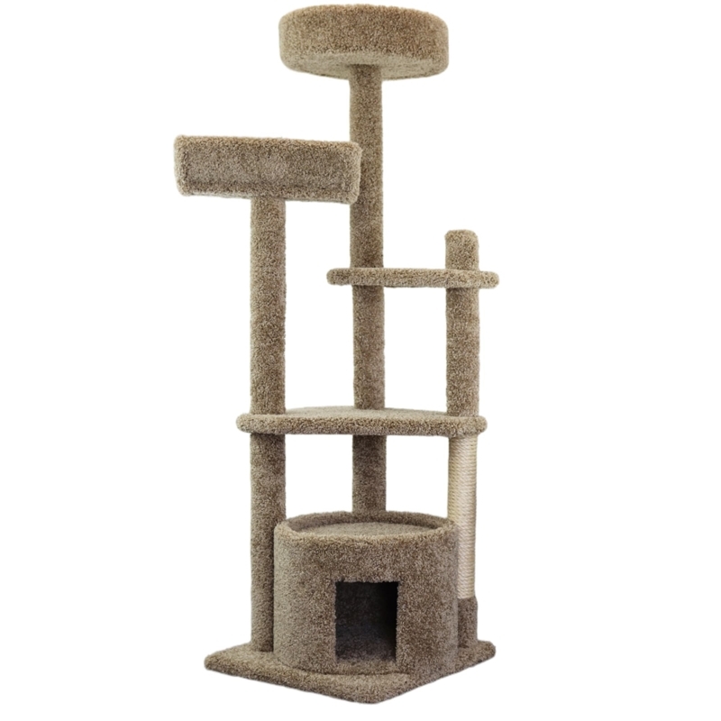 Cat Tree With Enclosed Hideaway, Warm Beige Carpet & Sisal Posts