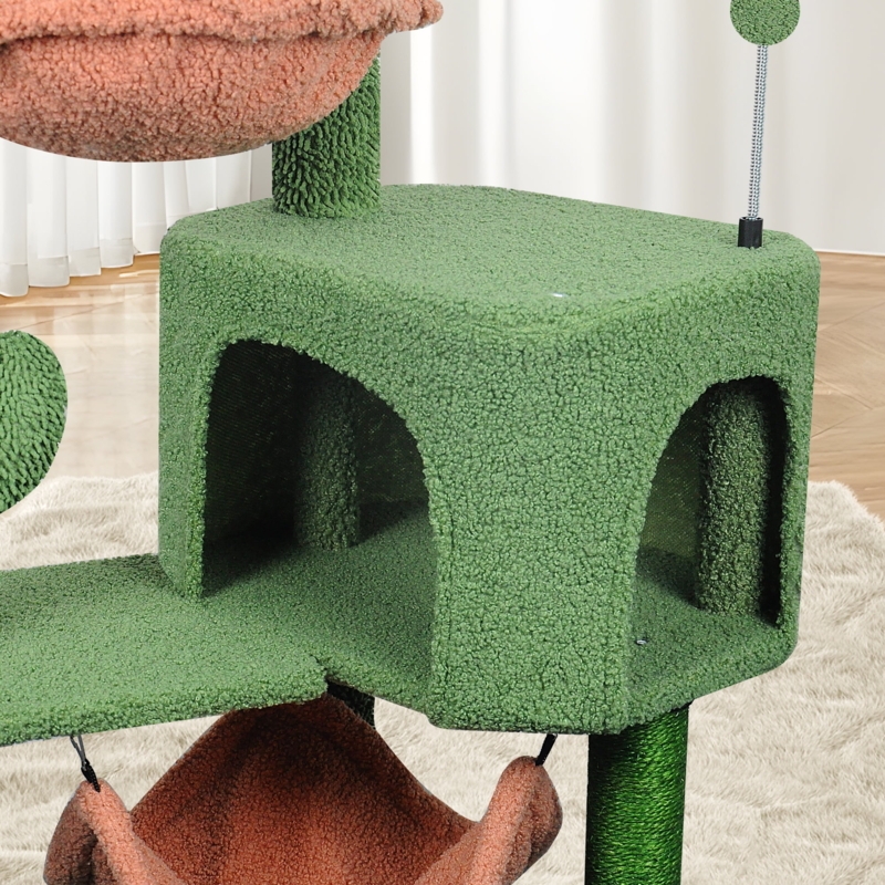 Cat Tree With Moss Texture, Terracotta Hammock & Arched Entries
