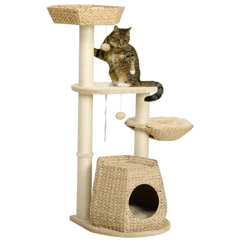 Cat Tree Woven Cattail Condo Boho Natural Fiber