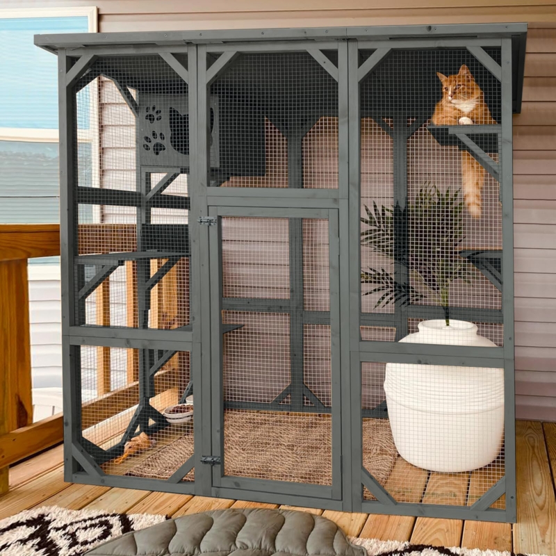 Catio Charcoal Gray Frame Sloped Roof Multi Level