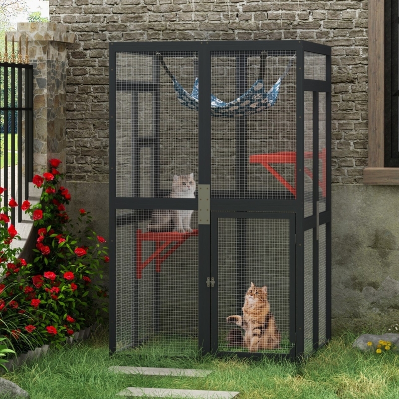 Catio Matte Black Frame Crimson Red Shelves