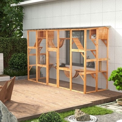 Catio, Suspension Bridges, Warm Orange Wood, Window Access