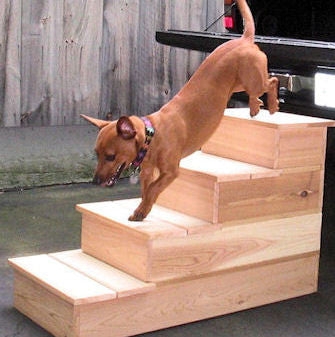 Cedar Pet Stairs Four-Tier Design Solid Risers Rustic Wood