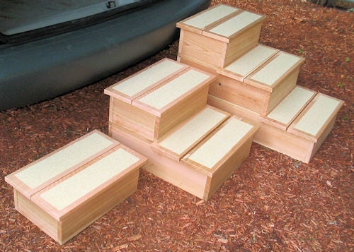 Cedar Pet Steps Modular Design with Non-Slip Carpet Treads