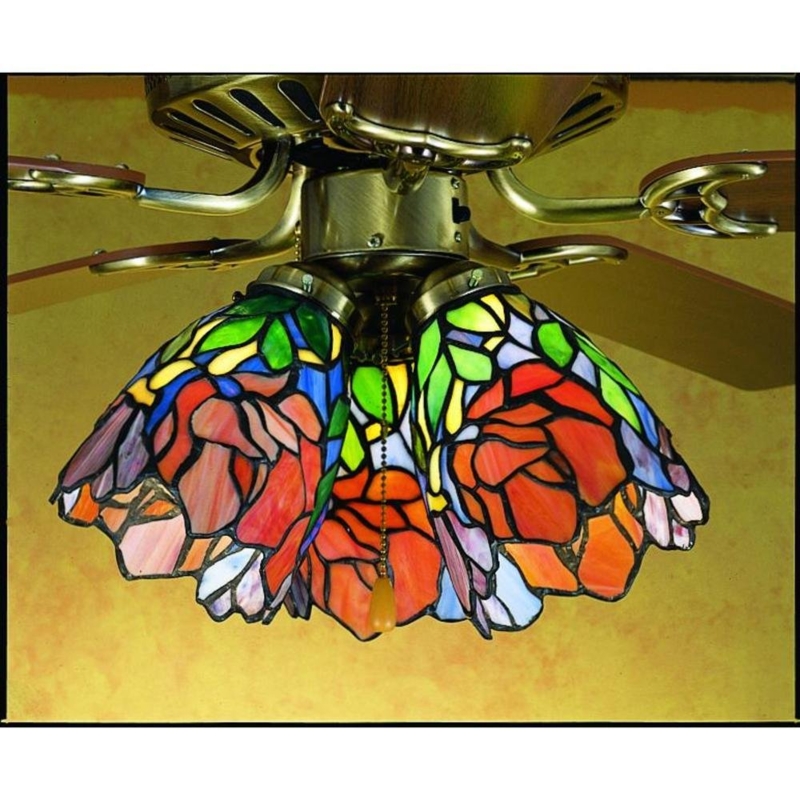 Ceiling Fan Light Iris Stained Glass Antique Brass Fitter Scalloped