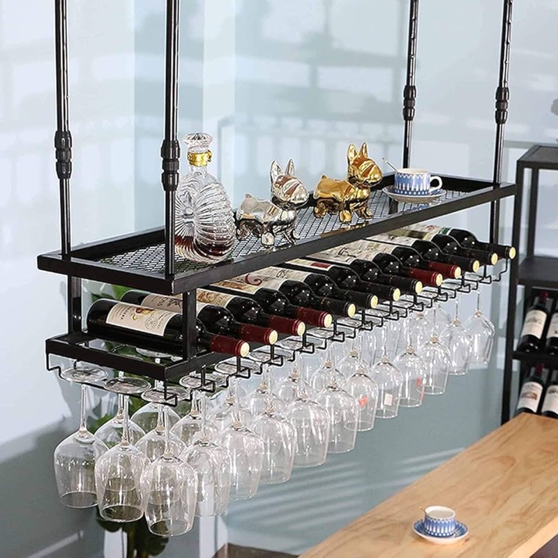 Ceiling Wine Rack Adjustable Height Wire Mesh Shelf Industrial Rack