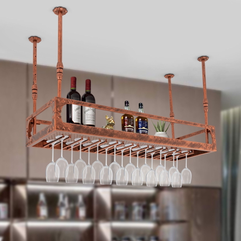Ceiling Wine Rack Distressed Copper Bronze Riveted Industrial Frame