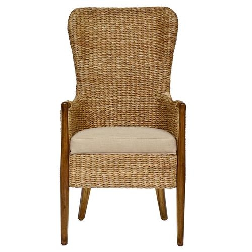 Century Seagrass Flax Upholstered Woven Rattan Wingback Dining Arm Chair |  Kathy Kuo Home
