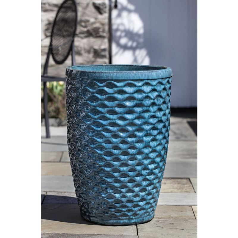 Ceramic Planter, Aqua Blue Glossy Honeycomb Texture, Garden Pot