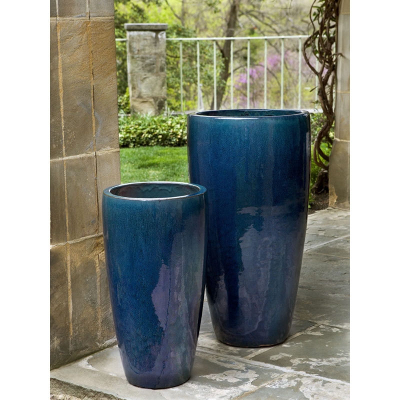 Ceramic Planter Extra Tall Indigo Reactive Glaze Set