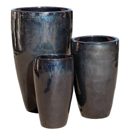 Ceramic Planter Gunmetal Iridescent Cone Shape Extra Tall Vessels