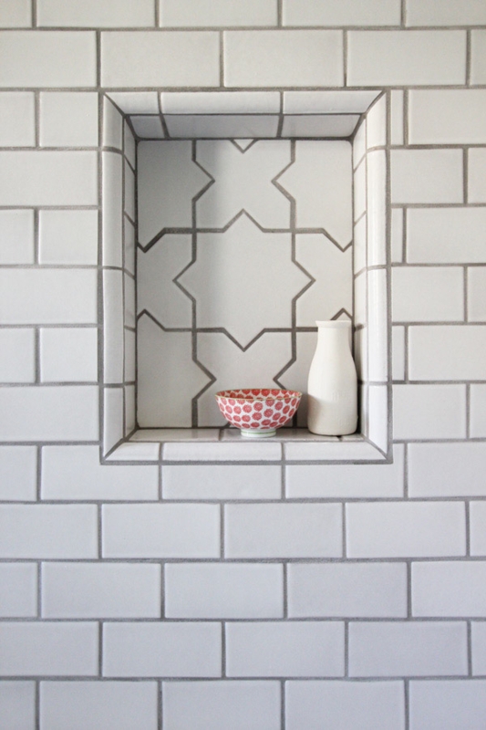 Ceramic Wall Niche Featuring Star and Cross Pattern Tile Design