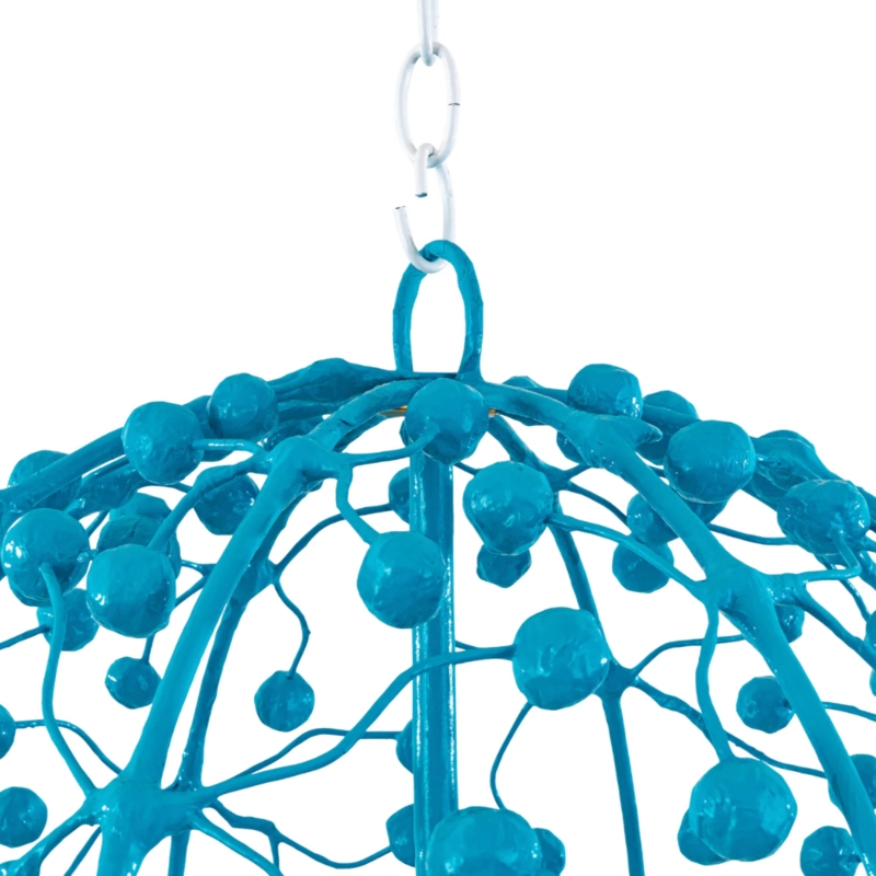 Cerulean Blue Sphere Pendant: Organic Branching Structure, Sculptural.