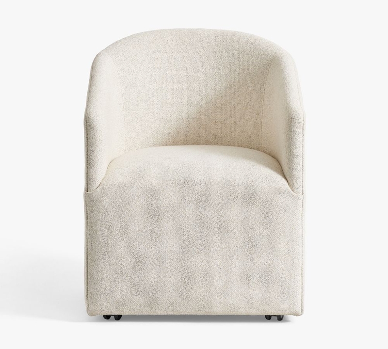 Chair, Ivory Rustic Chenille, Hidden Casters, Textured Barrel Back Chair