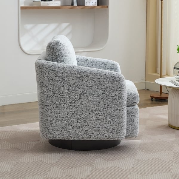 Chair, Salt and Pepper Fabric, Swivel Base, Textured Barrel Accent Chair