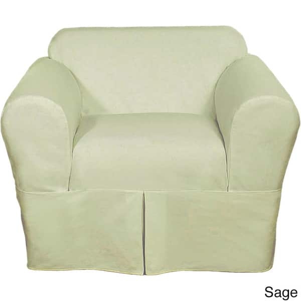 Chair Slipcover Sage Green Twill Fabric Box Pleat Skirt