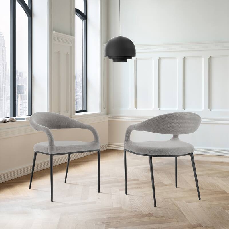 Chair, Soft Grey, Open Back, Matte Black Legs, Textured Fabric Dining Set