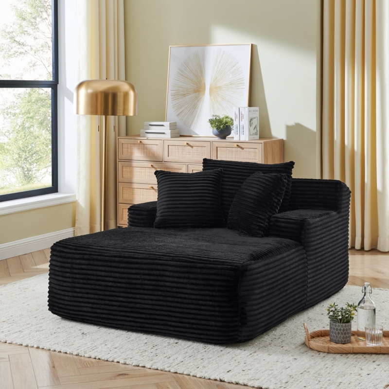 Chaise Lounge, Black Velvet Boneless Frame, Horizontal Ribbing, Modern
