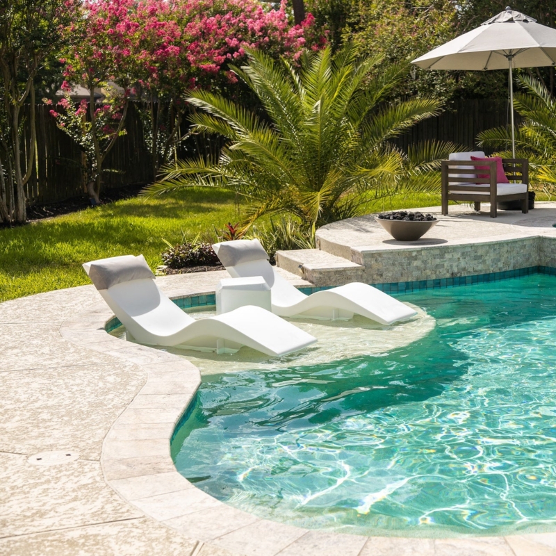 Chaise Lounge for In-Pool Use including Gray Headrest Pillows