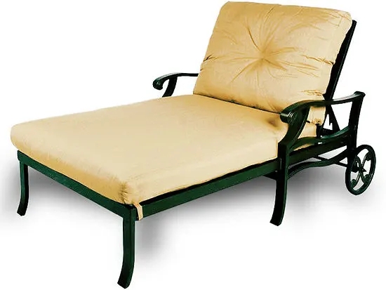 Chaise Lounge Forest Green Metal Frame Decorative Wheels Tufted Backrest