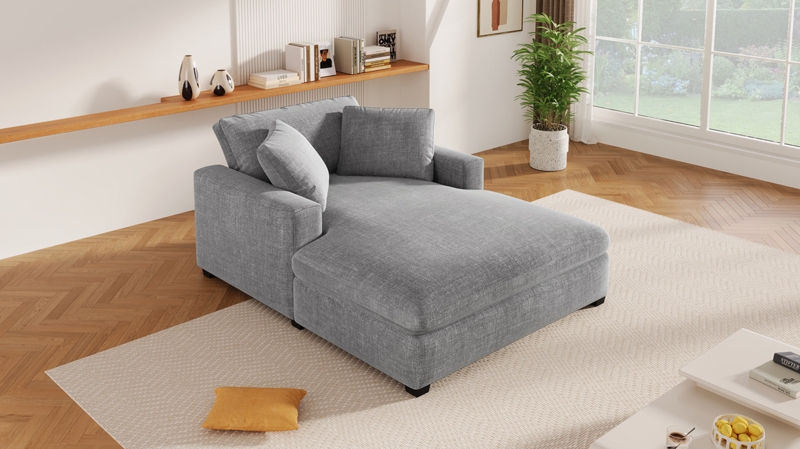 Chaise Lounge, Heathered Grey Woven Fabric, Low Profile