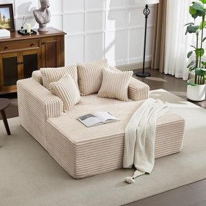 Chaise Lounge, Oatmeal Corduroy, Square Arms, Oversized, Reading Nook Chair