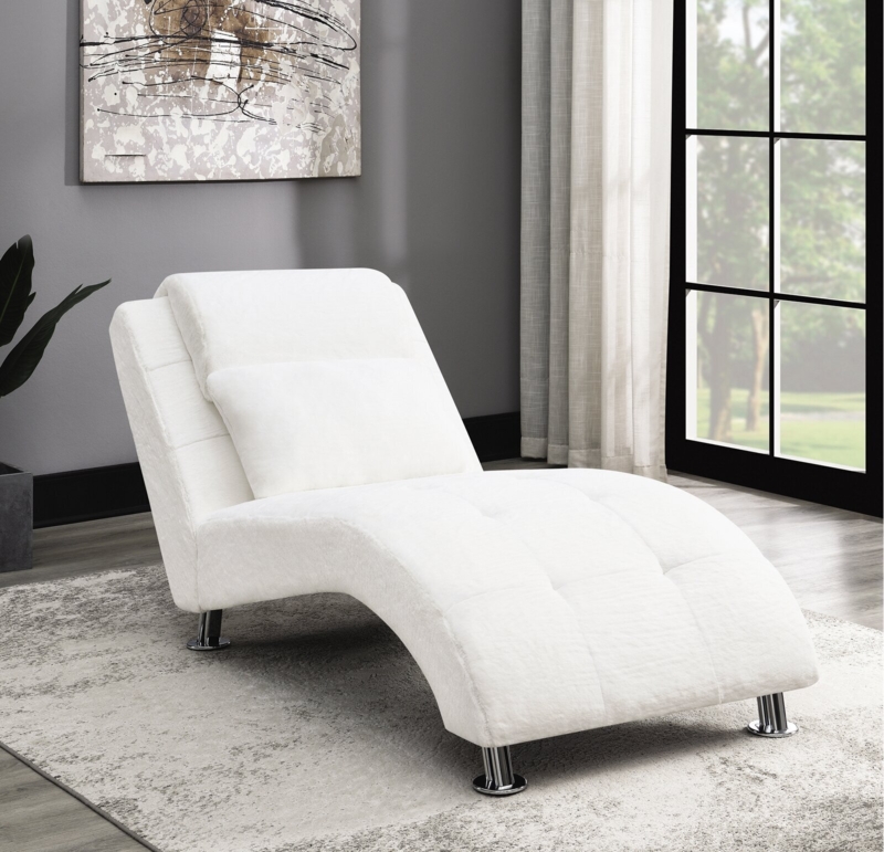 Chaise Lounge: Plush S-Shape Frame, Tufted Seat, Integrated Pillow