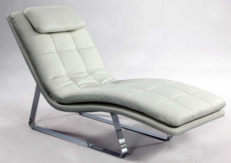 Chaise Lounge: Polished Chrome Sled Base, Tufted Grid Stitching