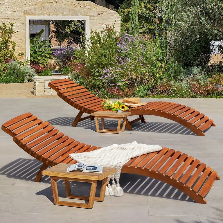 Chaise Lounge S-Curve Profile Acacia Wood, Curved Wood Chaise Lounge