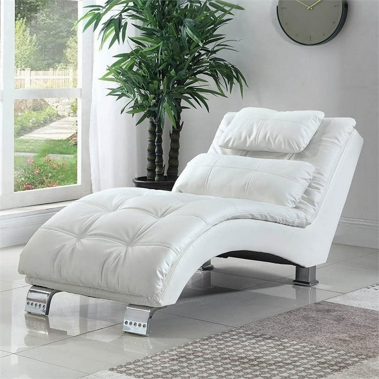 Chaise Lounge: S-Curved Frame, Tufted Faux Leather, Flared Metal Legs