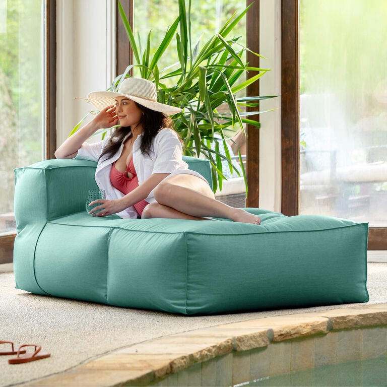 Chaise Lounge Seafoam Green Integrated Backrest Oversized Cushion