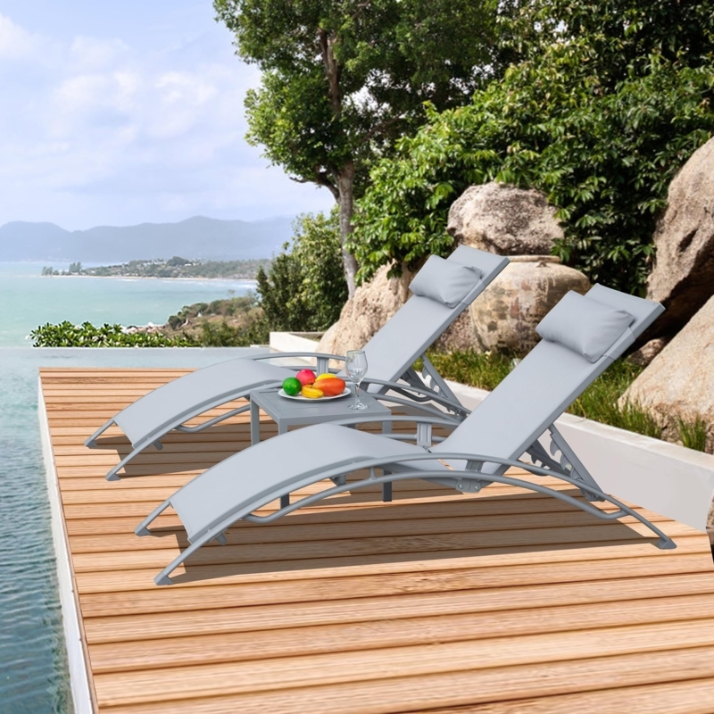 Chaise Lounge Set with S-Curved Silhouette and Grey Mesh