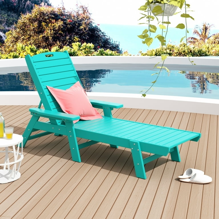 Chaise Lounge Turquoise Plastic Slatted Seat Adjustable Backrest Modern
