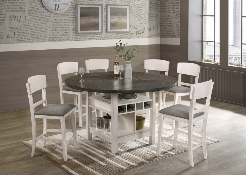 Chalk White and Gray Counter Height Set with Wine Rack Table