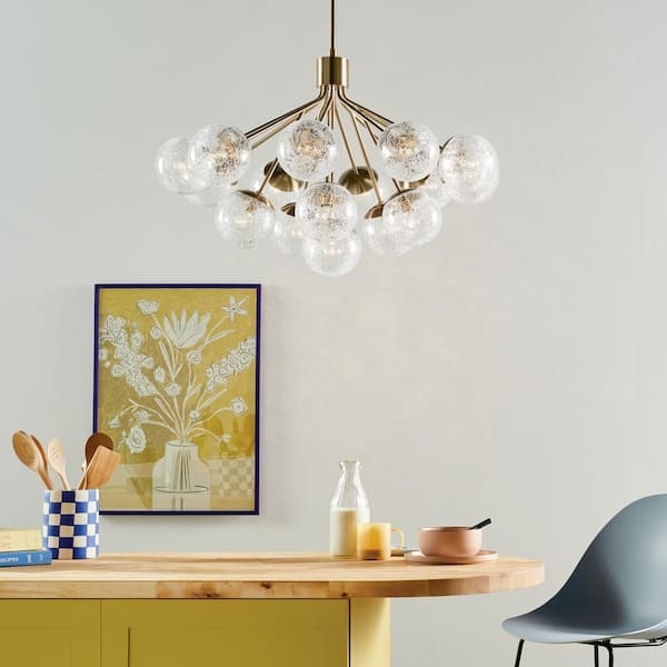 Champagne Bronze Crackle Chandelier: 16-Light Globe Multi Light Cluster.