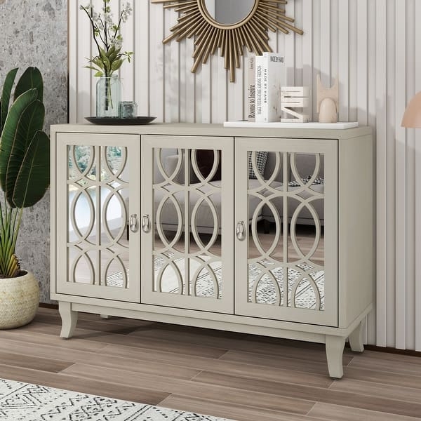 Champagne Buffet Cabinet with Oval Fretwork and Mirrored Doors