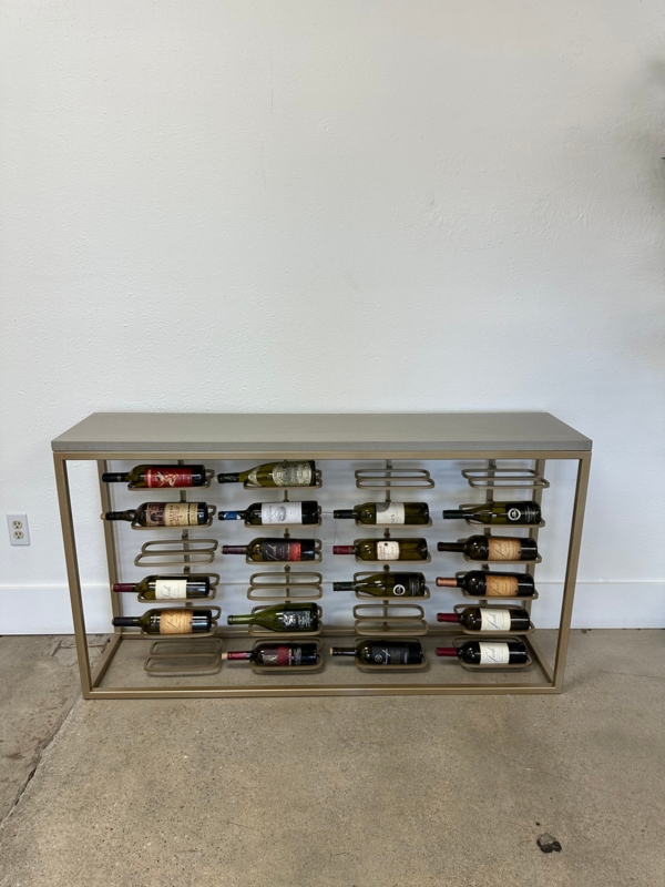 Champagne Gold Wine Console with Stone-Like Top and Open Frame Construction