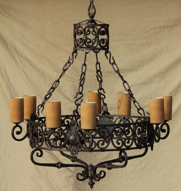 Chandelier Aged Bronze Circular Frame S-Hook Chains Tuscan Style