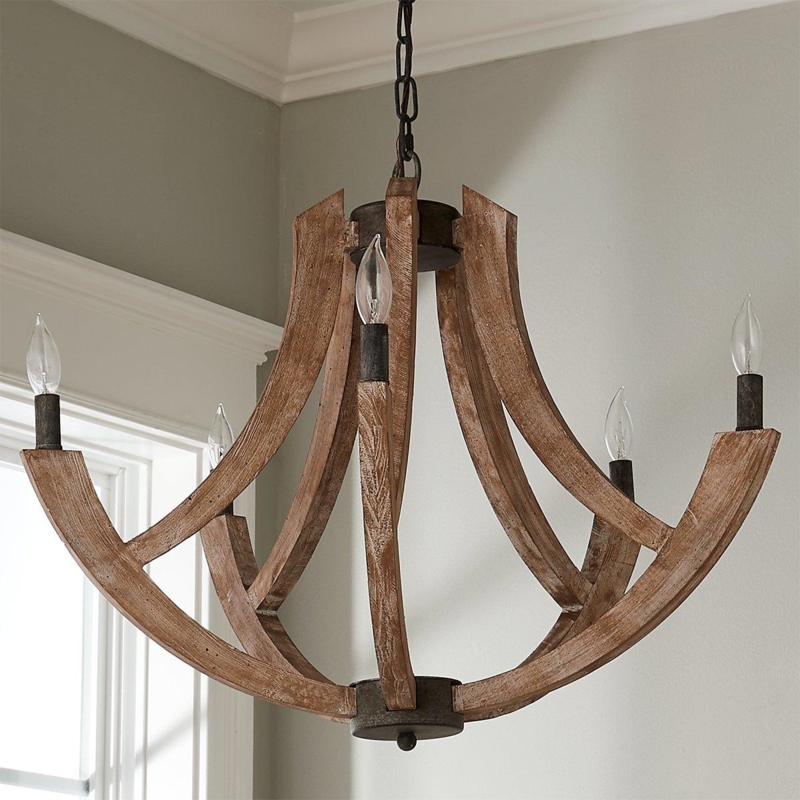 Chandelier, Brolly Silhouette, Weathered Wood Arms, 5-Light Rustic.