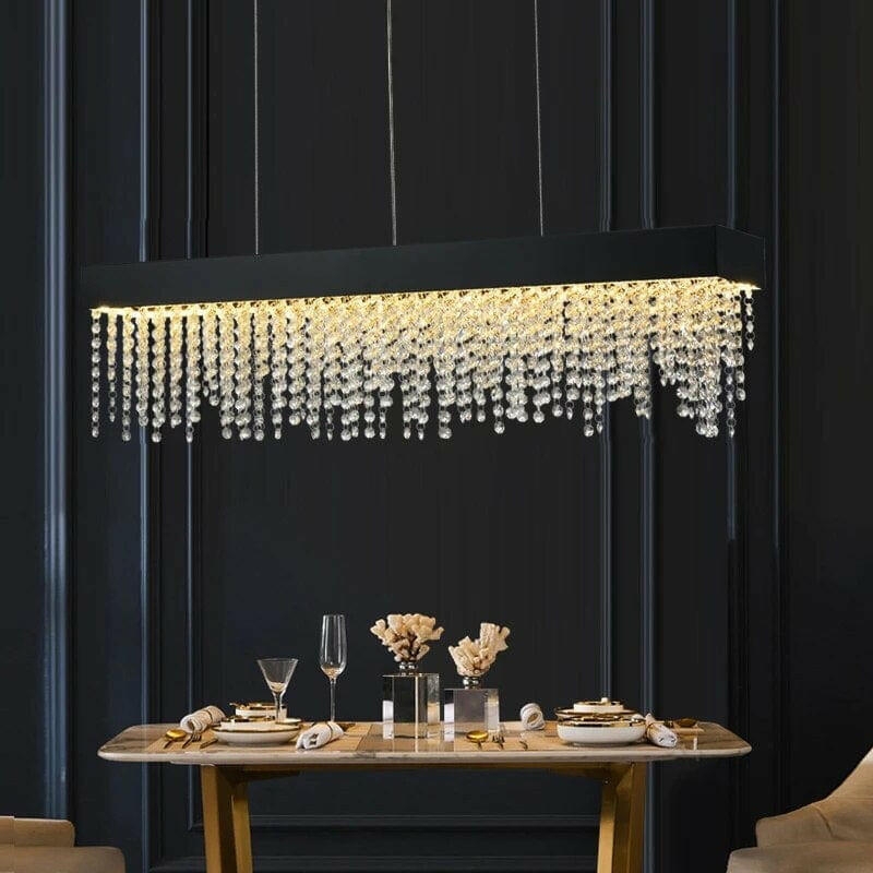 Chandelier, Cascading Droplets, Matte Black Fringe Detail, LED