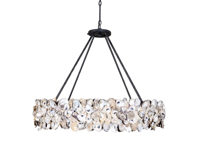 Chandelier Circular Oyster Shell Ring Three-Rod Suspension Rustic Luxe